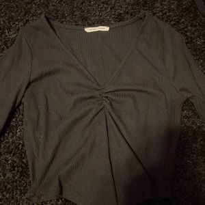 Women’s Black Cropped Ruffled Long Sleeve